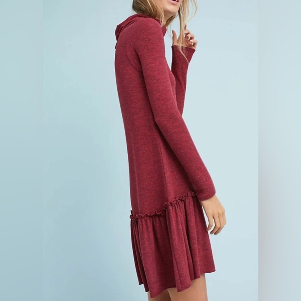 Anthropologie Sunday in Brooklyn dress long sleeve drop waist red mock neck midi - Picture 7 of 8